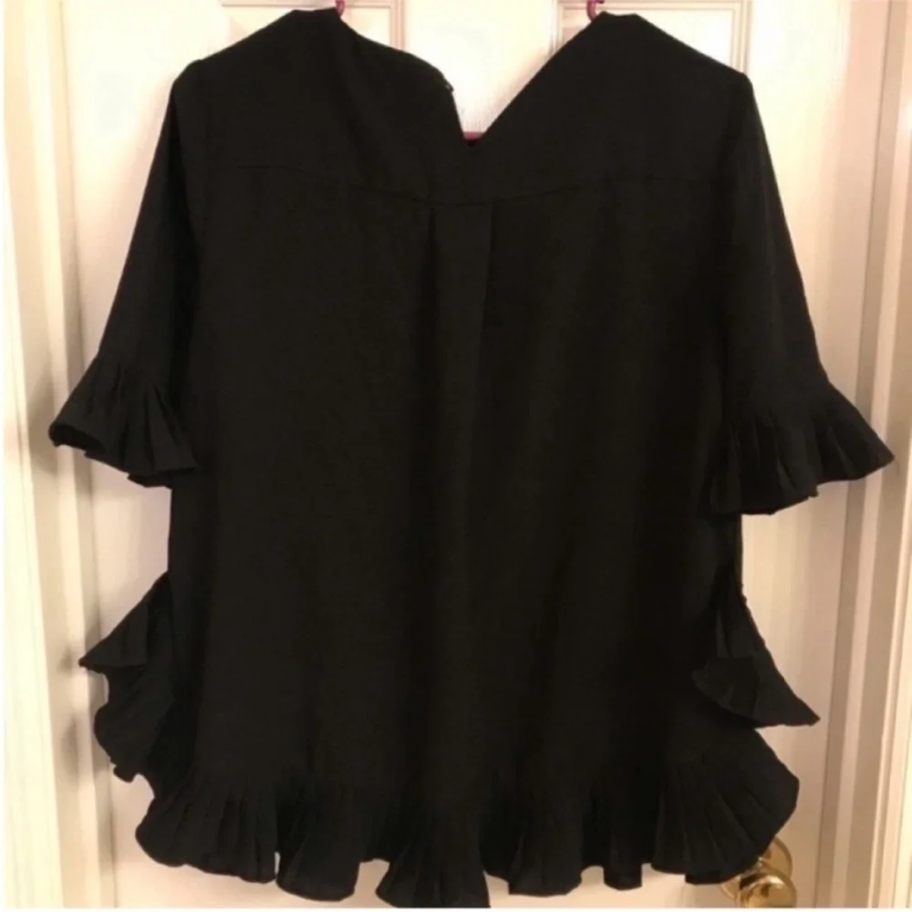 CARMEN MARC VALVO pleated-Trim Elbow-Sleeve Blouse - Picture 6 of 12